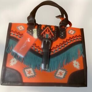 Montana West Southwest Aztec Leather Shoulder Bag Satchel 13 x 10 x 5"